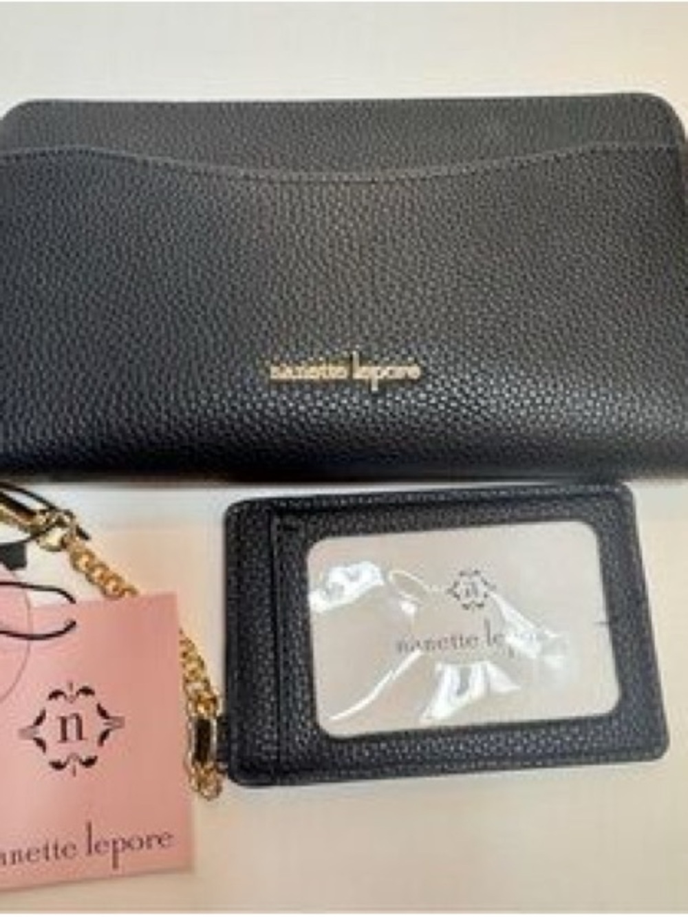 Nanette Lepore Black Pebbled Leather Wallet with Card ID Holder